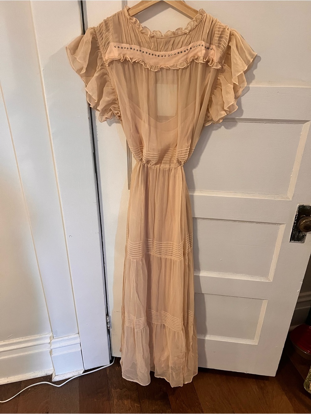 Sheer Silk Ruffled Maxi Dress in Blush